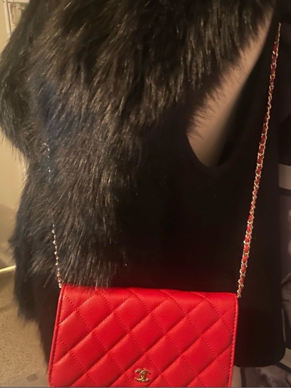 🥰 Chanel red green lavender silver Quilted Crossbody Bag wallet purse - Picture 3 of 12